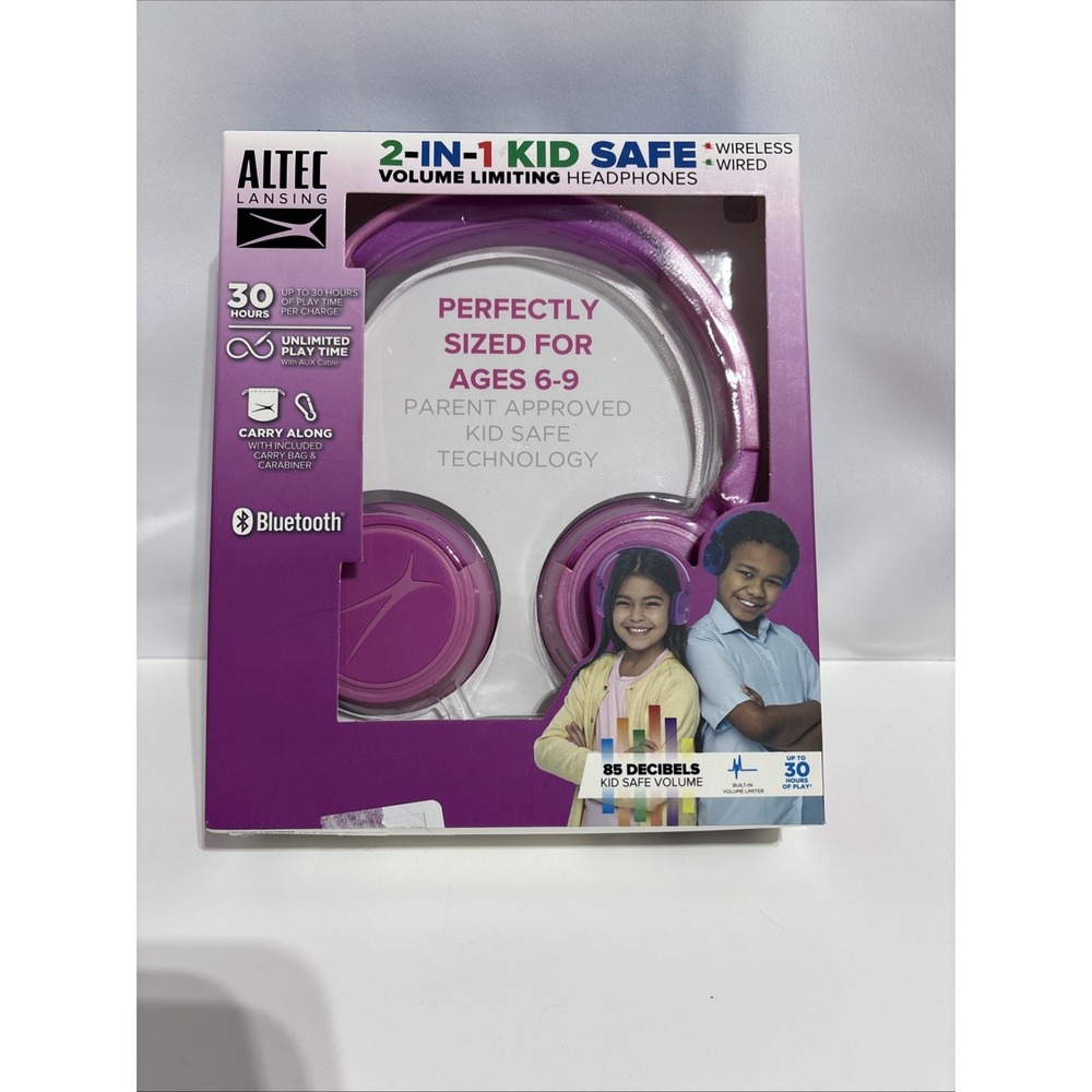 Altec Lansing Kid Safe 2-in-1 Bluetooth Wireless Headphones - Princess Pink - Picture 4 of 9